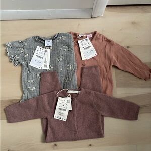 Lot Of 3 Zara Baby Girl 6-9 Months 100% Cashmere Outfits Bundle